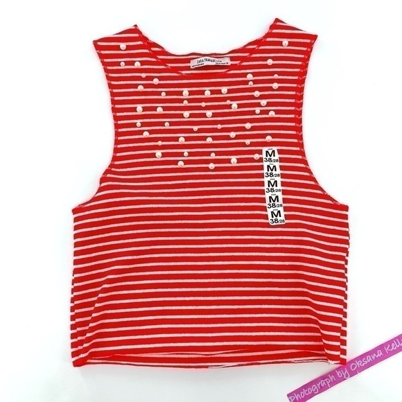 Zara Crop Top American armhole Red/White Striped M - Picture 7 of 9